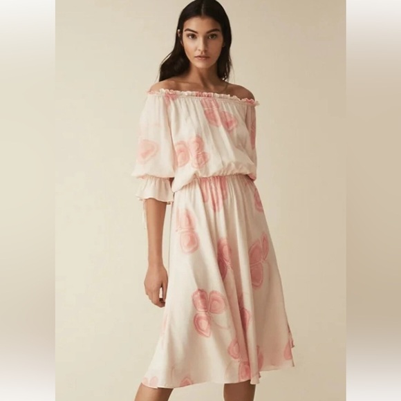 Reiss Peaches Floral Bardot Midi Dress - Picture 1 of 7